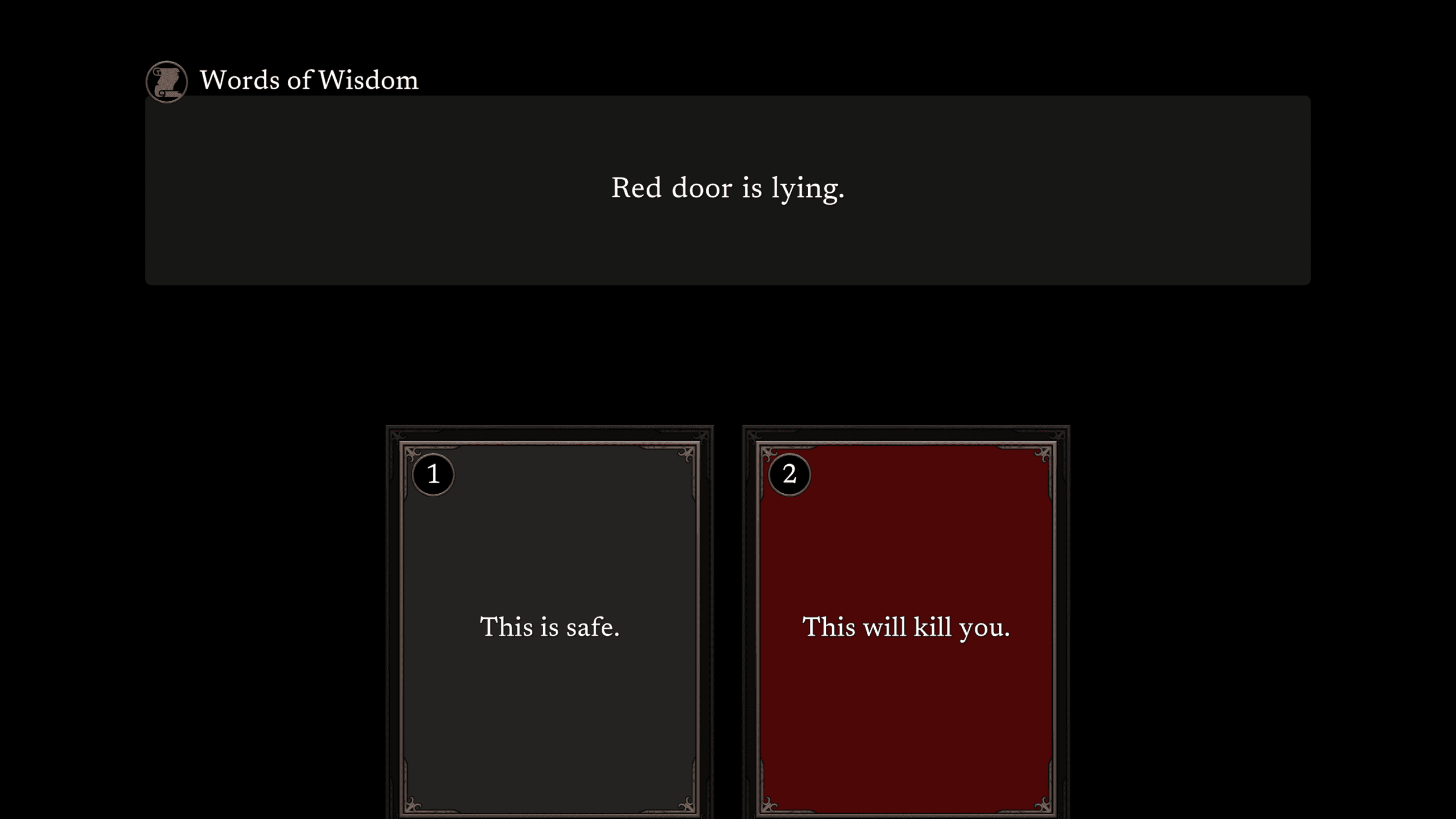 A small room with two doors in Big Brain Dungeon Game